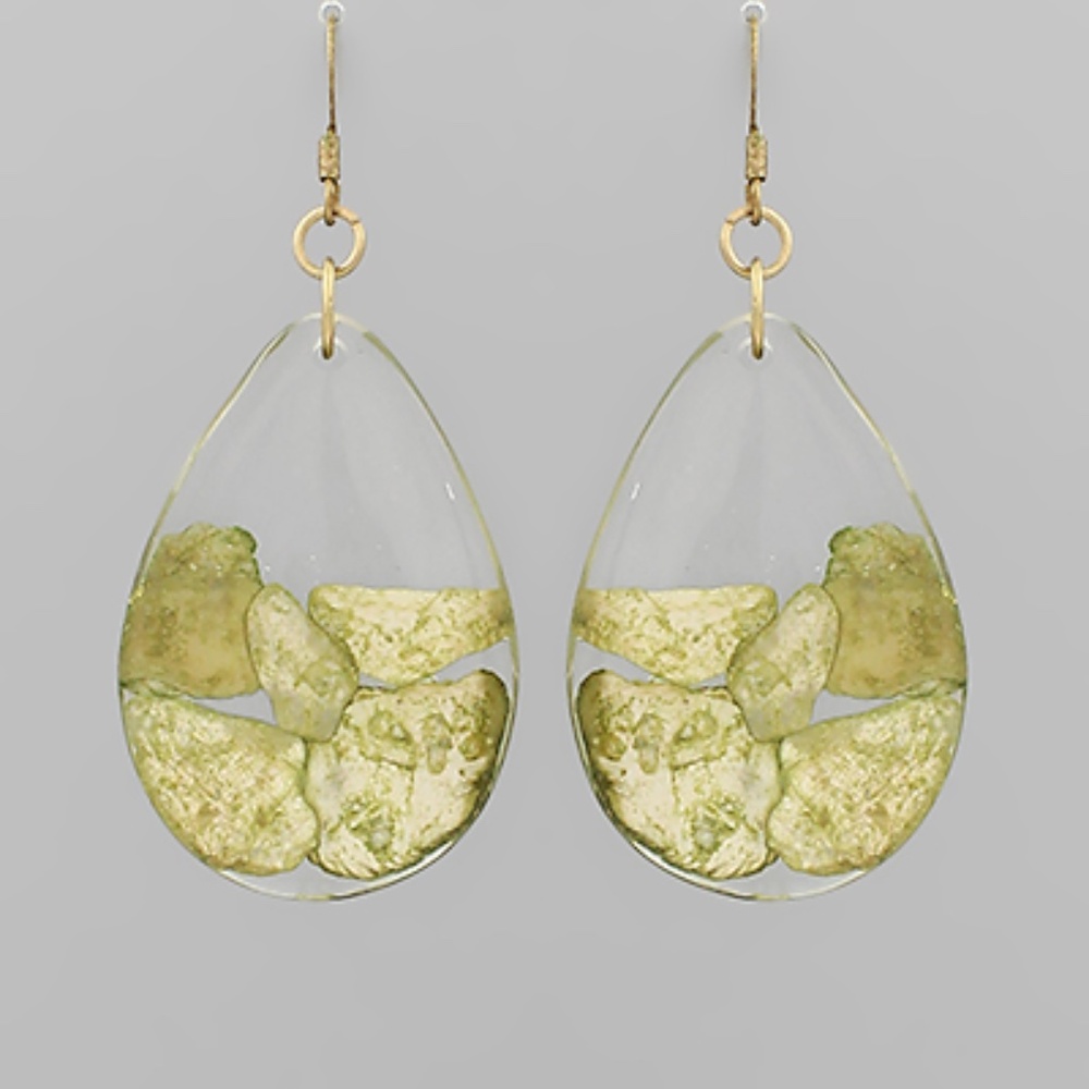 Clear Resin Capiz Teardrop Earrings